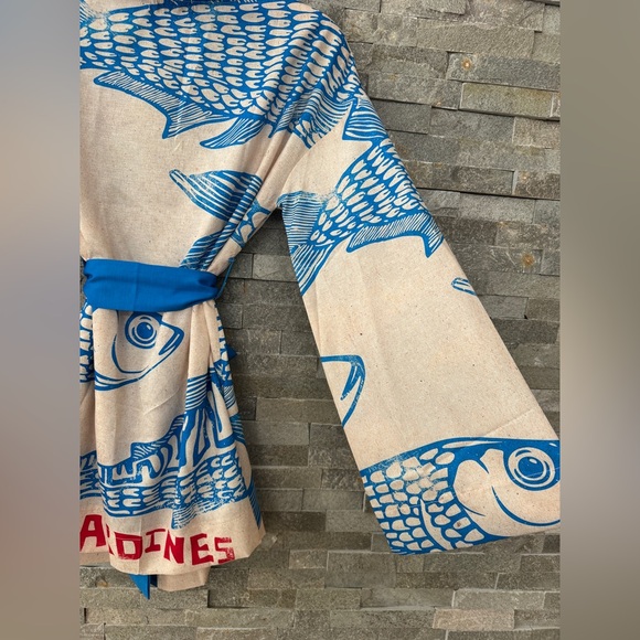 Blue Fish Swimsuit Bathing Suit Coverup Kimono Mini Dress Small - Picture 7 of 11